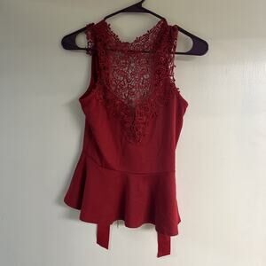 BodyC Red Peplum Top with Lace - Small